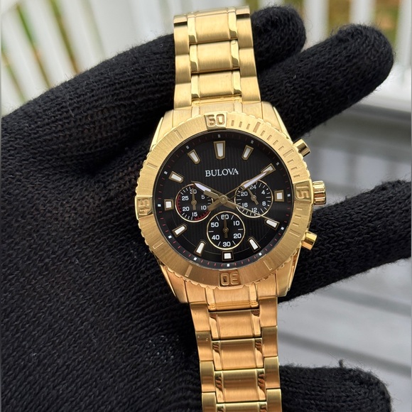 Bulova Gold with black dial Chronograph Watch Mens